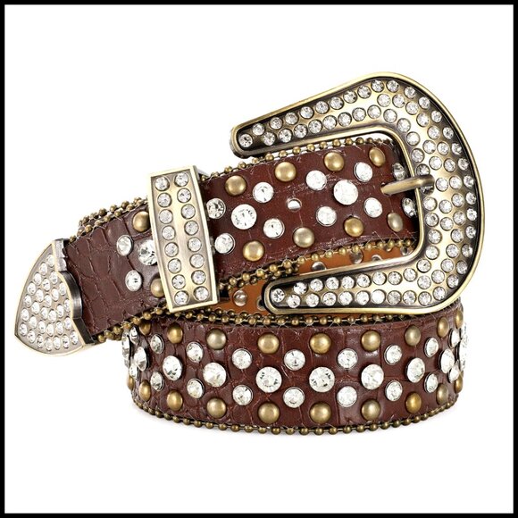 Western Rhinestone Belt Sparkling Faux Leather Adjustable Detachable Buckle main image 6